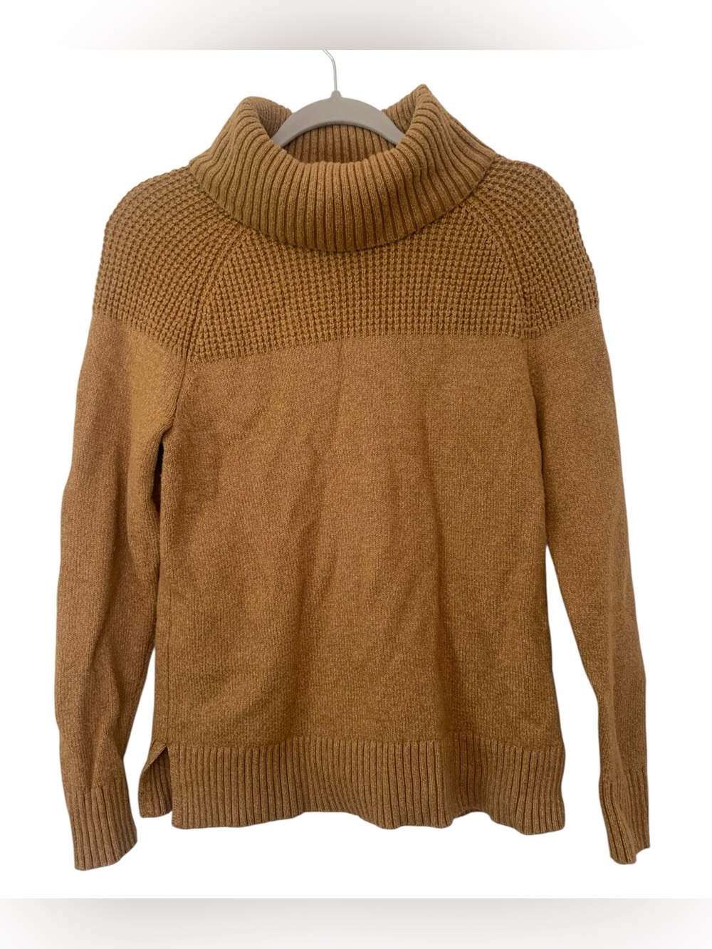 L.L. Bean Caramel Brown Textured Mock Turtleneck Pullover Sweater Size XS